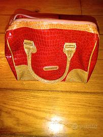 borsa donna rossa e beige lucida