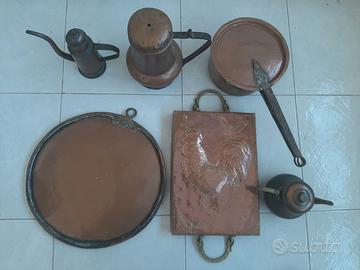 LOTTO 6 RAME PENTOLA VASSOIO STAMPO OLIERA VINTAGE