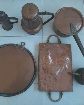 LOTTO 6 RAME PENTOLA VASSOIO STAMPO OLIERA VINTAGE