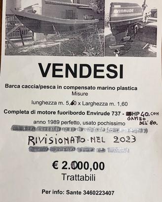 Barca caccia/pesca completa di fuoribordo