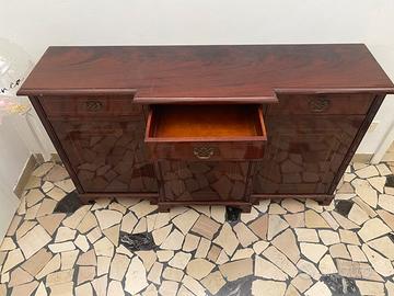 Credenza vintage in legno intarsiato con ottone