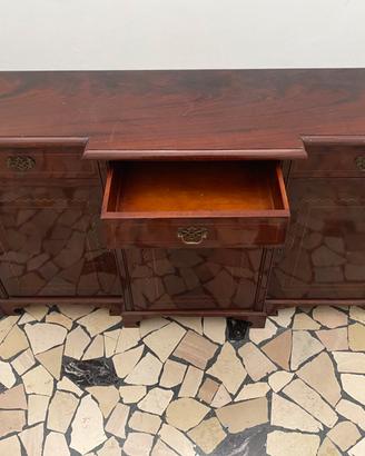 Credenza vintage in legno intarsiato con ottone
