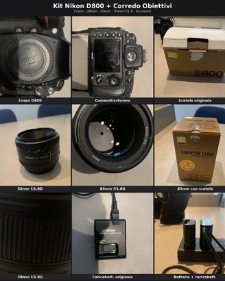Kit Nikon D800 + 3 obiettivi (28mm 50mm 85mm) f/1.