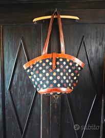 borsa in pelle e tessuto 