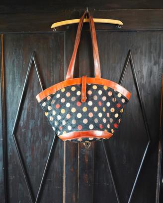 borsa in pelle e tessuto 