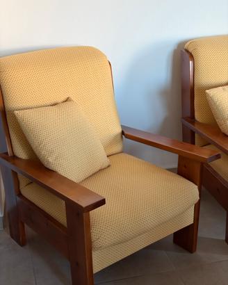 Divano + poltrona vintage anni 70 in legno massell