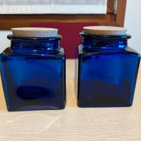 Coppia vasi vetro blu cobalto tappo sughero
