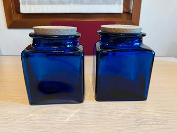 Coppia vasi vetro blu cobalto tappo sughero