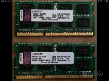 2xKingston 8GB DDR3 SO-DIMM 1066 MHZ PC3-8500