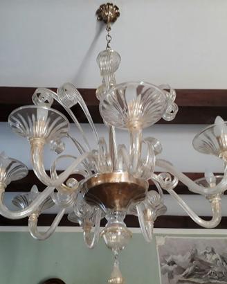 Lampadario Murano bianco e oro_Seguso