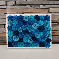 Quadretto cornice di legno con fiori blu