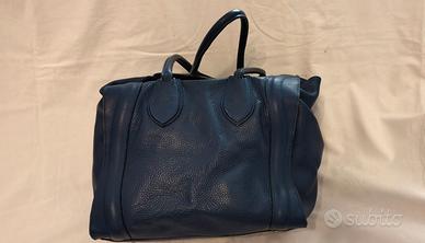 borsa da spalla in pelle blu tipo cèline