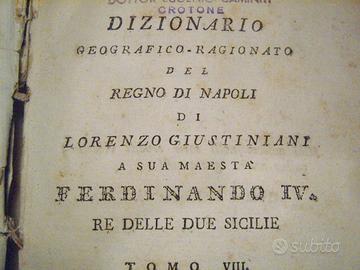 Libro anno 1804 Giustiniani DIZIONARIO GEOGRAFICO