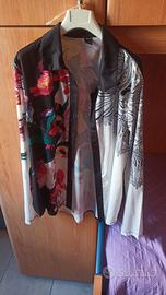 Camicia donna floreale bianca e nera, manica lunga