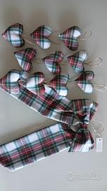 Decorazioni natalizie tartan fiocco e 10 cuoricini
