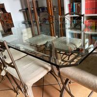 Tavolo in cristallo in ferro battuto e n. 6sedute