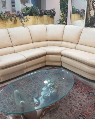 SALOTTO IN VERA PELLE ANGOLARE E POLTRONA RELAX
