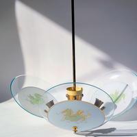 Lampadario vintage in ottone e vetro anni 50