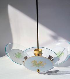 Lampadario vintage in ottone e vetro anni 50