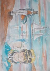 Acquerello omaggio a Hugo Pratt, opera unica