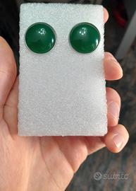 Orecchini d'epoca con giada verde e acciaio