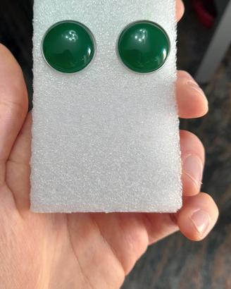 Orecchini d'epoca con giada verde e acciaio