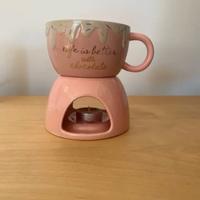 Tazza e portacandele rosa con messaggio