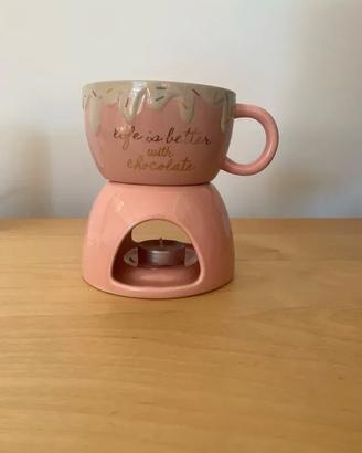 Tazza e portacandele rosa con messaggio