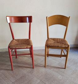 2 sedie in legno rustiche e impagliate