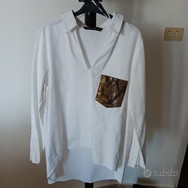 camicia  bianca con profilo maculato " taschino".
