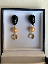 Orecchini oro perle ed onici