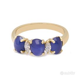Anello oro giallo zaffiri e diamanti navette