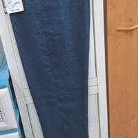 pantaloni in puro lino blu