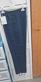 pantaloni in puro lino blu