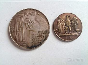 * 2x Medaglie 20 lire 5 lire Mussolini*