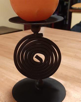 portacandela Candelabro Ferro Nero con candela 