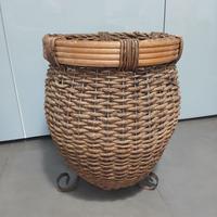 Grande Cesto Cesta in Vimini Rattan Vintage con Pi