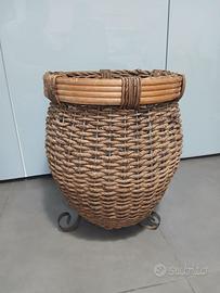 Grande Cesto Cesta in Vimini Rattan Vintage con Pi