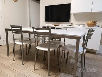 Set tavolo 180x80cm + 6 sedie - Bianco e acciaio