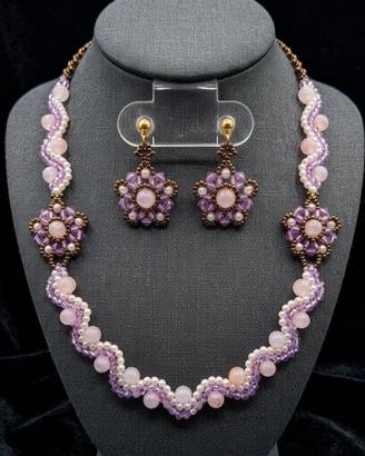 Collana Vintage Quarzo Rosa Orecchini Artigianale