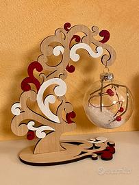 Alberelli di natale h 20 cm legno decorato a mano