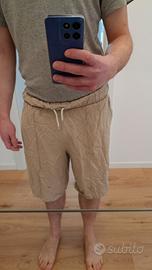 Pantaloncini corti beige di lino e viscosa TG L