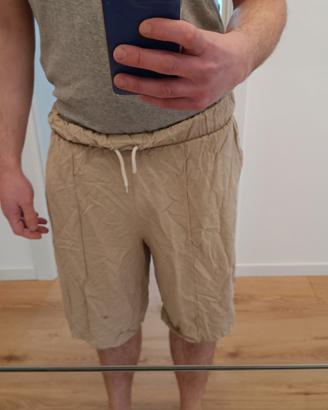 Pantaloncini corti beige di lino e viscosa TG L