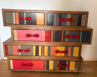 Cassettiera vintage legno e pelle