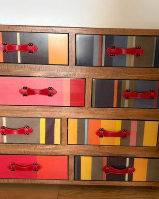 Cassettiera vintage legno e pelle