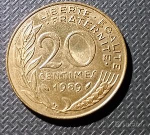 Moneta 20 cent Repubblica Francese Anno  1989