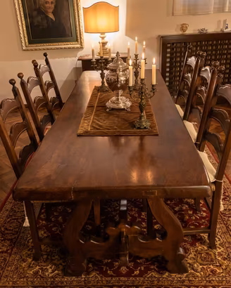 Tavolo Fratino in noce Luigi XIV con Set di 6 sedi