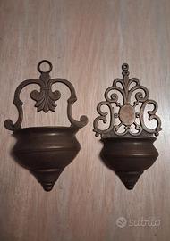 Coppia di acquasantiere vintage, in ottone, 1900