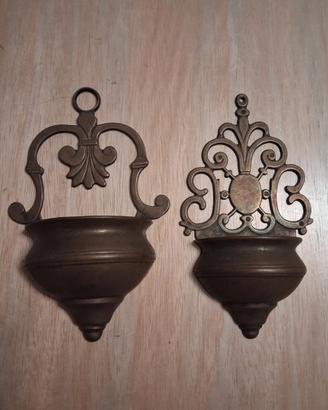 Coppia di acquasantiere vintage, in ottone, 1900