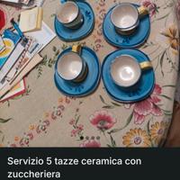 Servizio 5 tazze caffé con piattini e zuccherieta